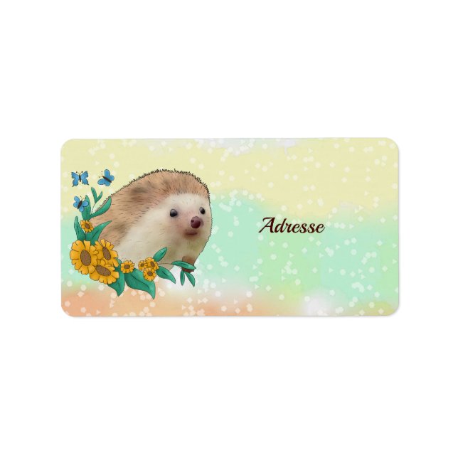 Igel im Blumenbeta Adressetikett (Framsidan)