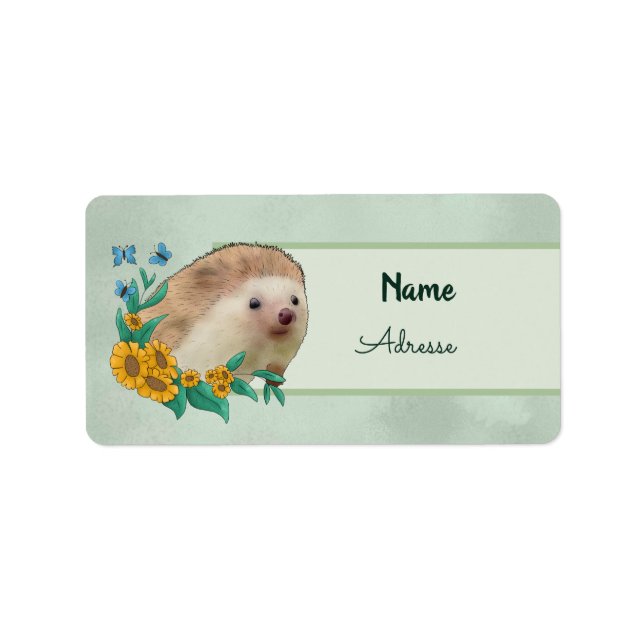 Igel mit Blüten Adressetikett (Framsidan)