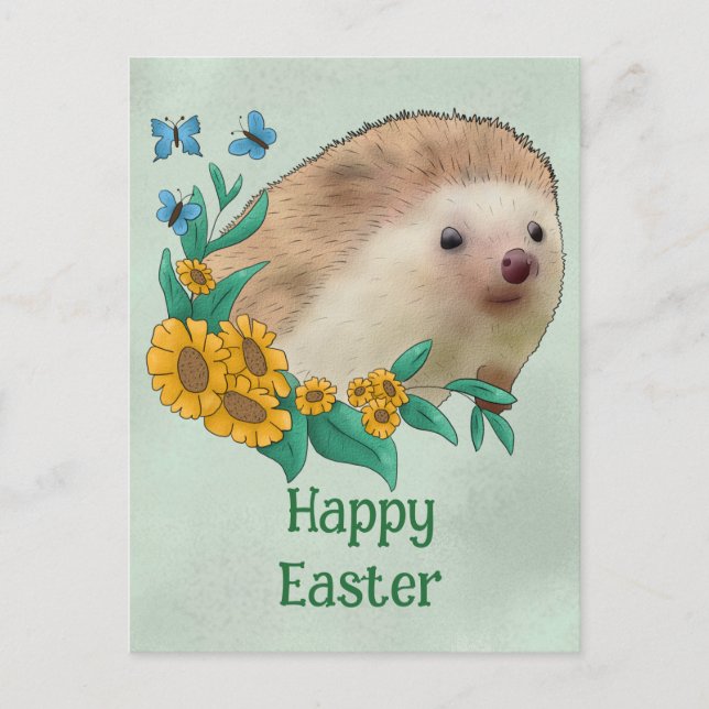 Igel mit Blüten Postkarte Vykort (Framsida)