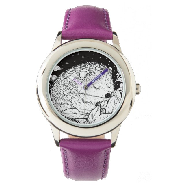 Igel schlafend im Herbstlaub mit Sternenhimmel Armbandsur (Framsida)