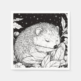 Igel schläft im Laub unter dem Sternenhimmel Pappersservett