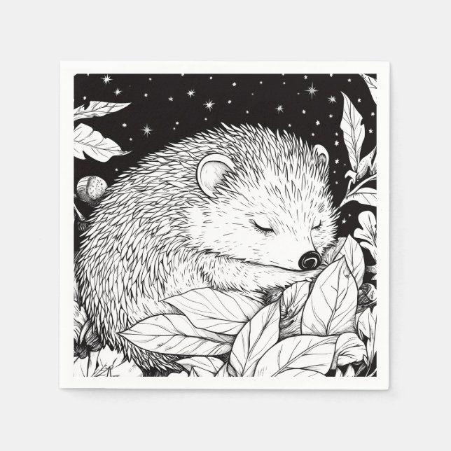 Igel schläft im Laub unter dem Sternenhimmel Pappersservett (Framsidan)