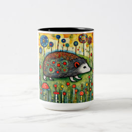 Igelkott bland blommor Två-Tonad mugg