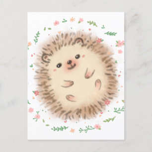 Igelkott & Blommor Illustration Vykort