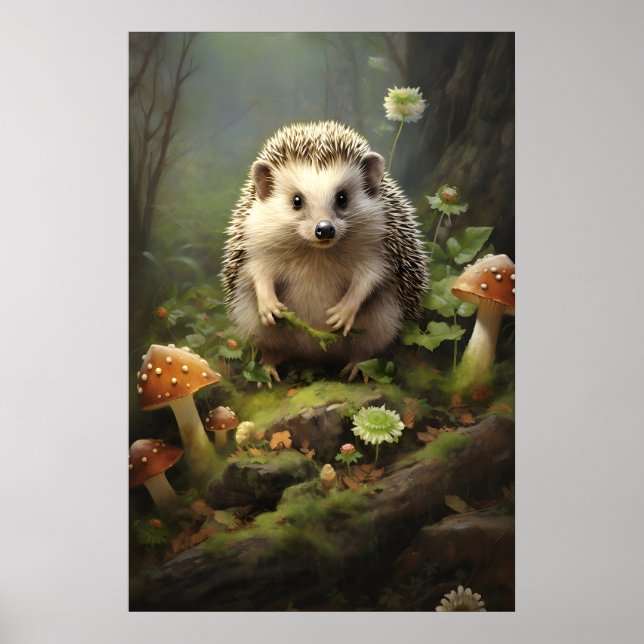 Igelkott Botanisk Väggutskrift, Forestcore Djur Poster (Framsidan)
