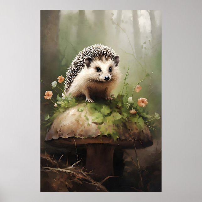 Igelkott Botaniskt Tryck, Forestcore Djur Poster (Framsidan)