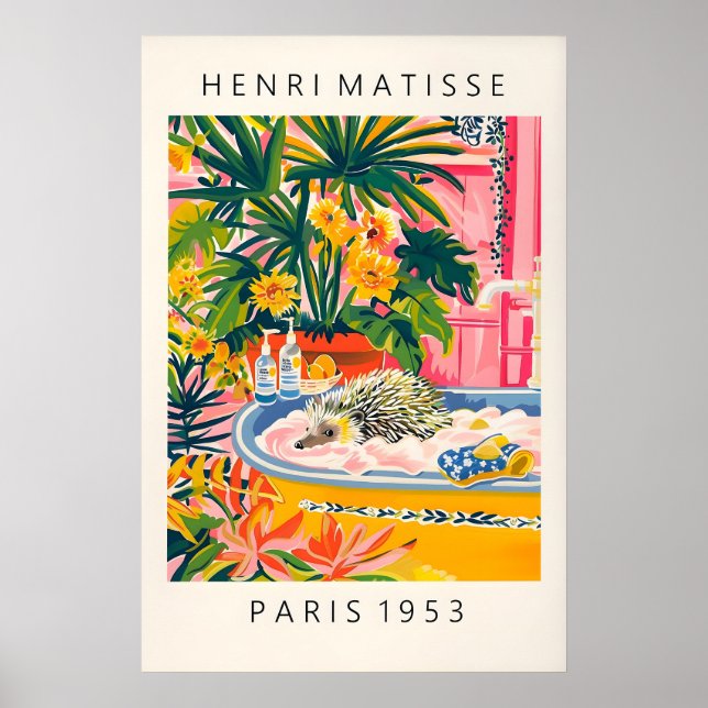 Igelkott i badkaret Konsttryck Matisse-stil Poster (Framsidan)