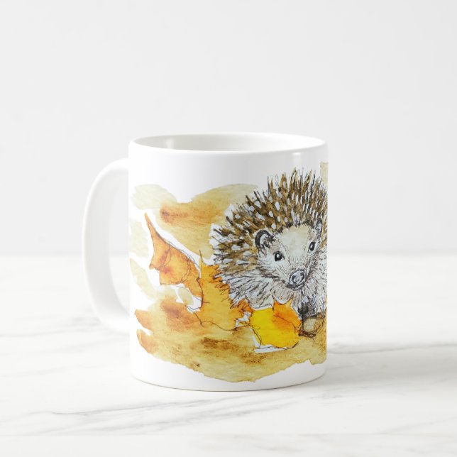 Igelkott i höstlöv kaffemugg (Framsida vänster)