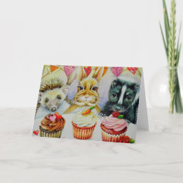 Igelkott Kanin Skunk & Cupcakes Akvarell Konst Kort