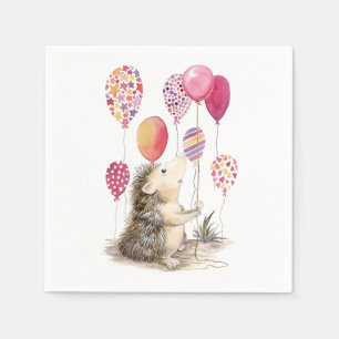 Igelkott med rosa ballonger pappersservett