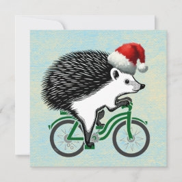 Igelkott Ridande På Cykel I Santahatt Julkort