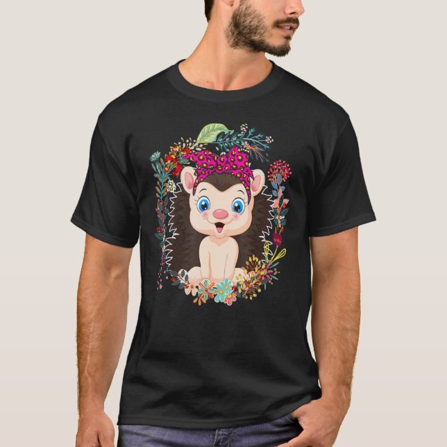 Igelkott Schackrav Pärlor Blommor Familj Glad Moth T Shirt (Framsida)