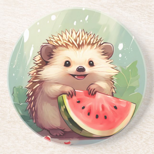 Igelkott som njuter av en bit vattenmelon underlägg (Framsidan)