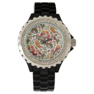 Igelkottar och höstskogsflora på elfenben armbandsur