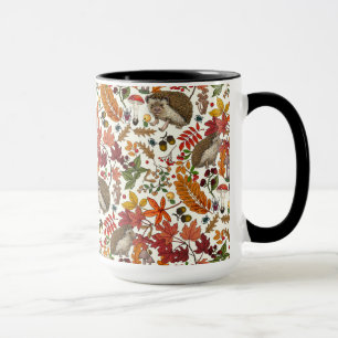 Igelkottar och höstskogsflora på elfenben mugg