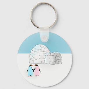 Igloo med färgad penguiner nyckelring