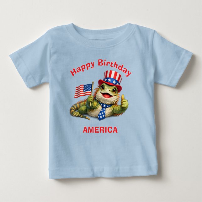 Iguana (3d) Patriotisk Barn T-Shirt (Framsida)