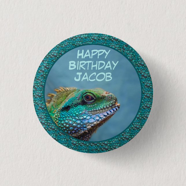 Iguana Birthday Button Knapp (Framsida)