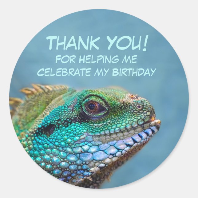 Iguana Birthday Tack Runt Klistermärke (Framsida)