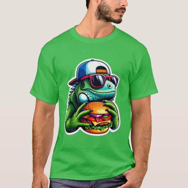 IGUANA EATING CHEESEBURGER 5A T SHIRT (Framsida)