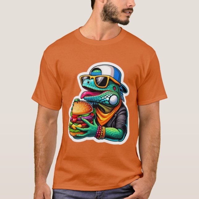 IGUANA EATING CHEESEBURGER 6 T SHIRT (Framsida)