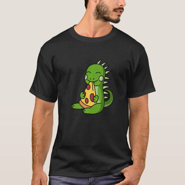 Iguana Eating Pizza Pet   T Shirt (Framsida)