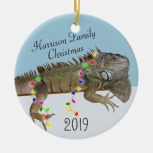 Iguana Family Photo jul Ornament