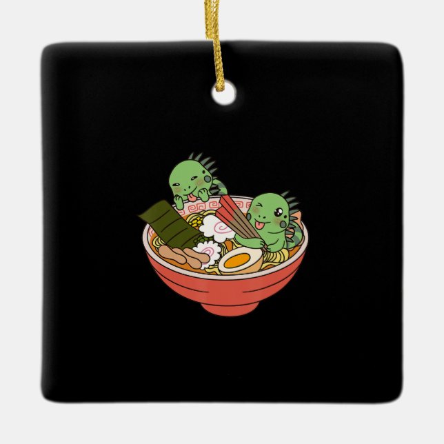 Iguana Kawaii Ramen Funny Pet Gift Julgransprydnad Keramik (Framsida)