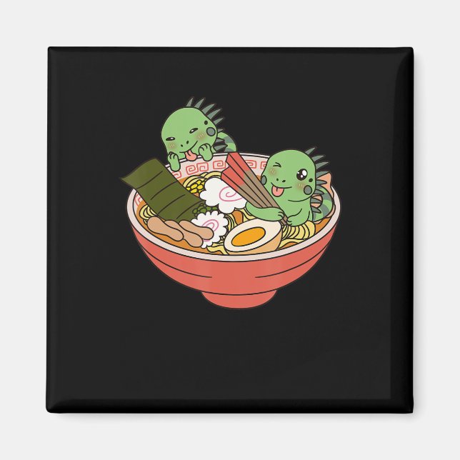 Iguana Kawaii Ramen Funny Pet Gift Magnet (Framsidan)