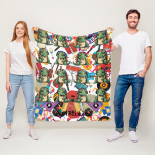 Iguana Listning till Music Print Fleecefilt