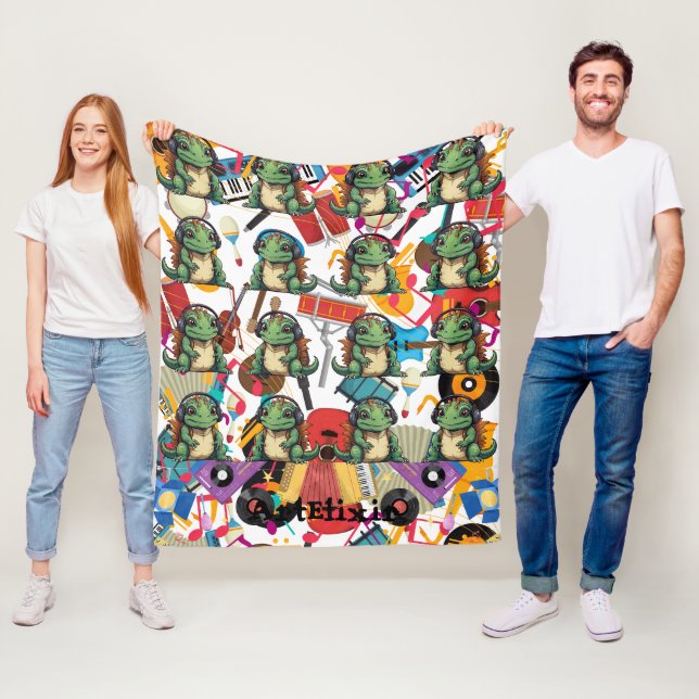 Iguana Listning till Music Print Fleecefilt (På plats)