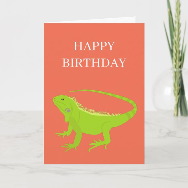 Iguana Lizard Illustration Birthday Kort (Framsida)