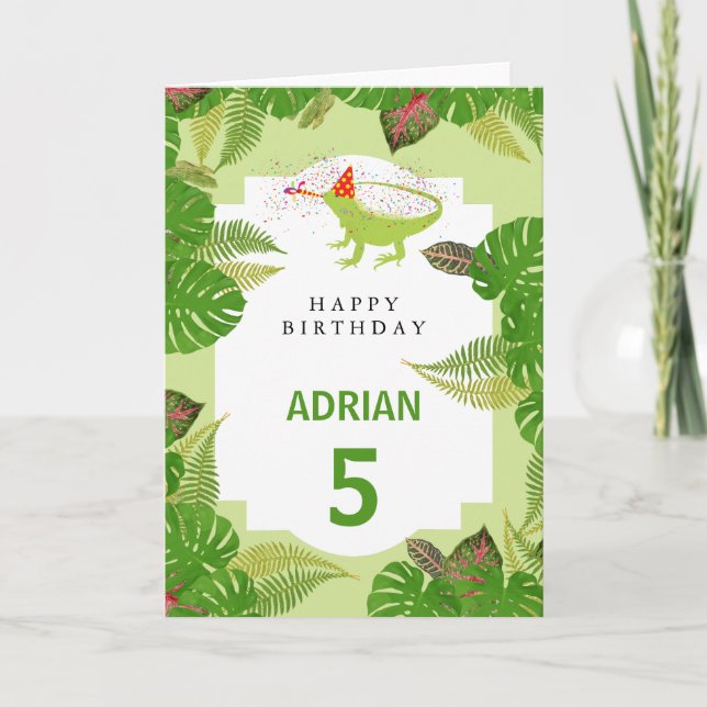 Iguana Lizard Partying Animals Birthday Kort (Framsida)