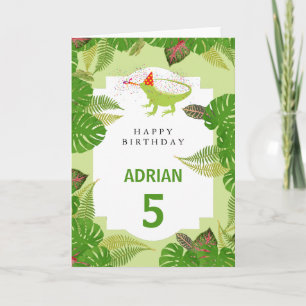 Iguana Lizard Partying Animals Birthday Kort