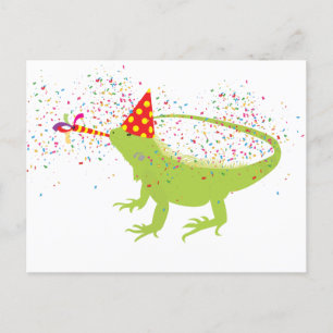 Iguana Lizard Partying Animals med Party Helg Vykort