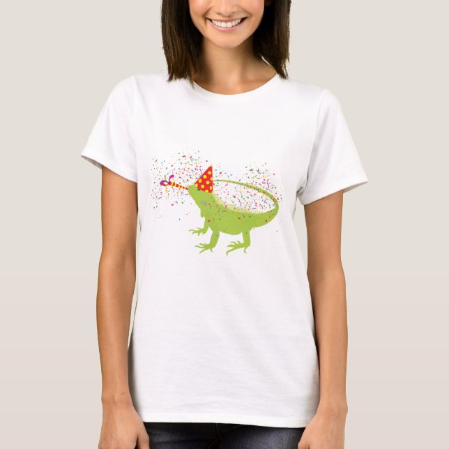 Iguana Lizard Partying Animals med Party T Shirt (Framsida)