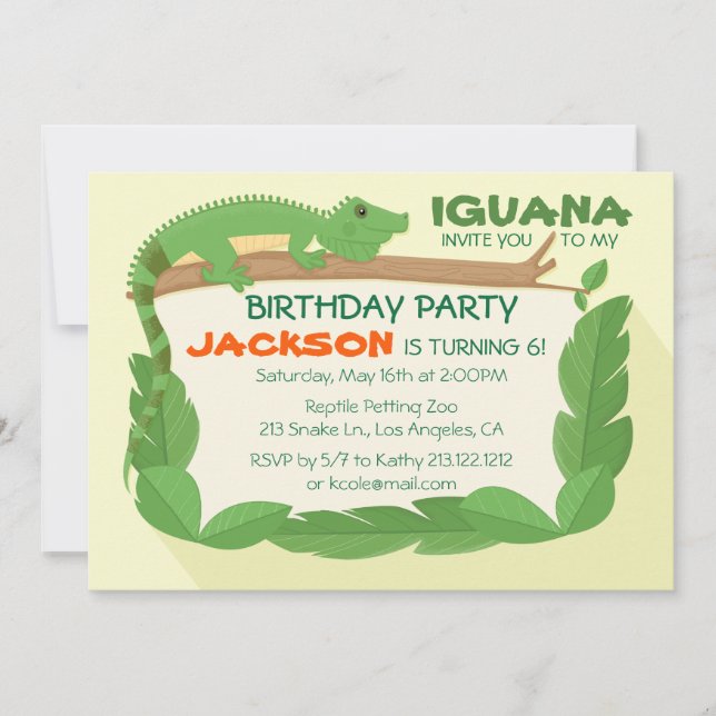Iguana Lizard Reptile Birthday-inbjudan Inbjudningar (Framsida)