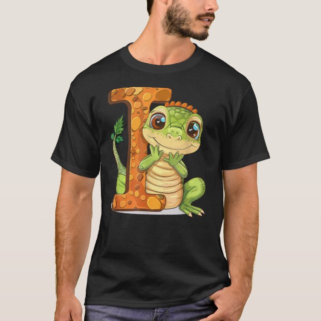 Iguana Lover Gift with Letter I Design; Animal Alp T Shirt (Framsida)