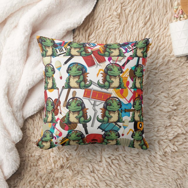 Iguana lyssnar på musik kudde (Filt)