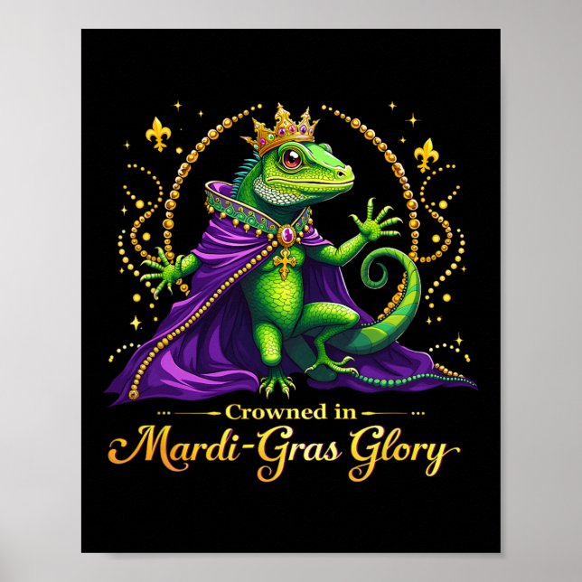 Iguana Mardi Gras 2025 Vibrant Iguana Älskare Kvin Poster (Framsidan)