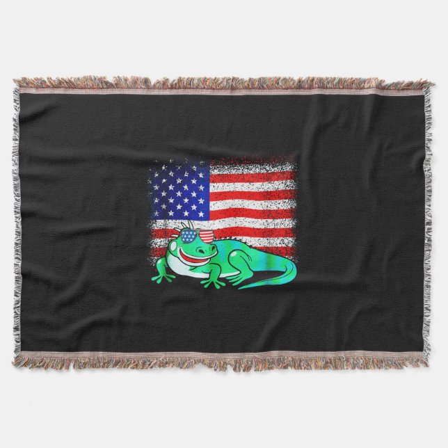 Iguana med America Flagga Filt (Framsidan)