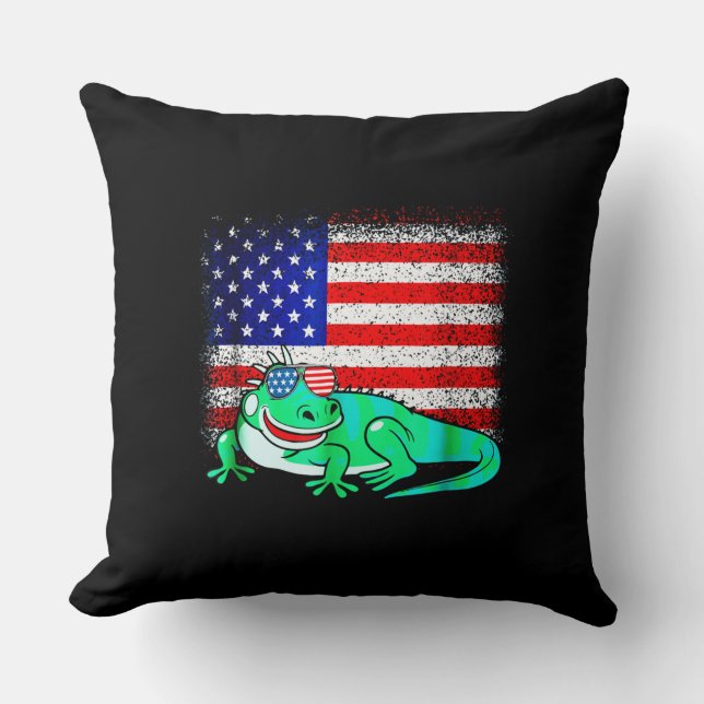 Iguana med America Flagga Kudde (Framsida)
