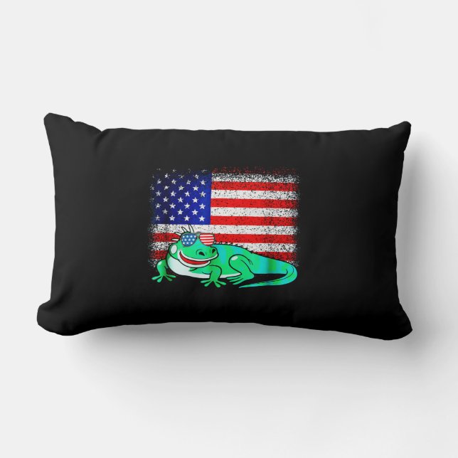 Iguana med America Flagga Lumbarkudde (Framsida)