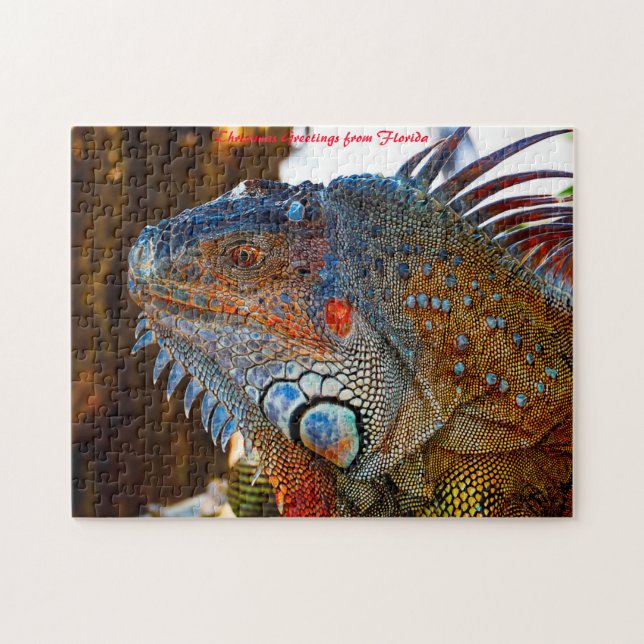 Iguana Ödla Florida . Julhälsningar Pussel (Horisontell)