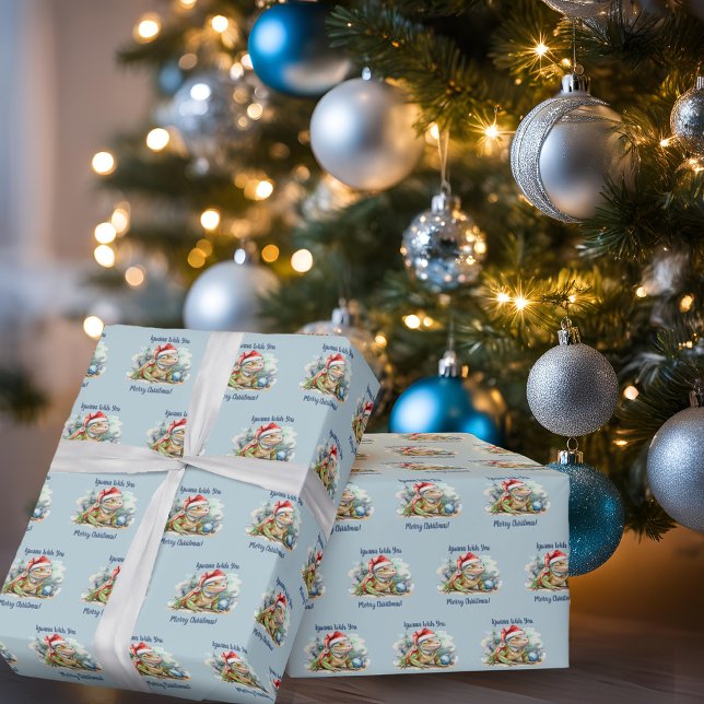 Iguana önskar dig en God jul Blue Presentpapper (iguana wish you a merry Christmas light blue gift wrap
)