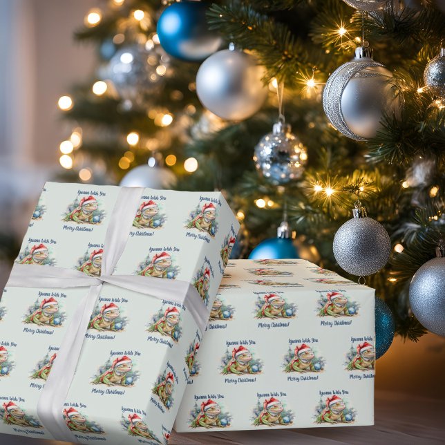 Iguana önskar dig en God jul Presentpapper (Iguana wish you a merry christmas light green gift wrap
)