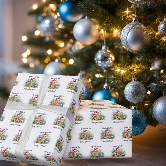 Iguana önskar dig en God jul White Presentpapper (white iguana wish you merry christmas wrapping paper
)