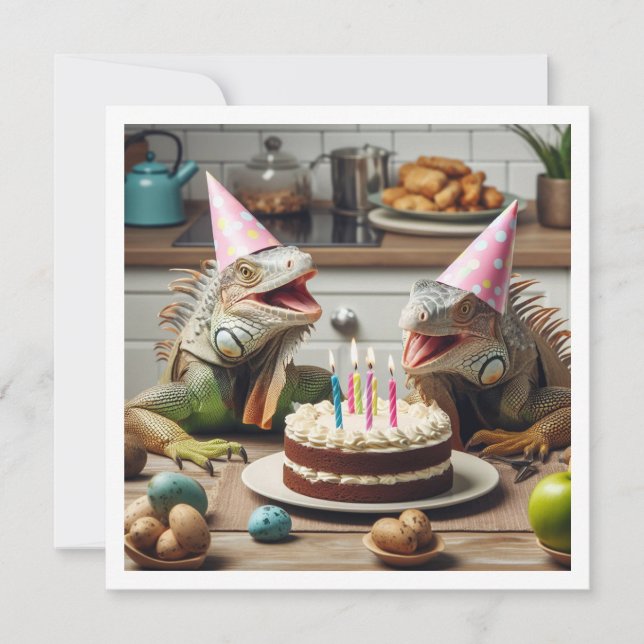 Iguana party djur, reptil födelsedag inbjudningar (Framsida)
