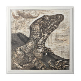 Iguana Reptile Dutch Victorian Art Kakelplatta