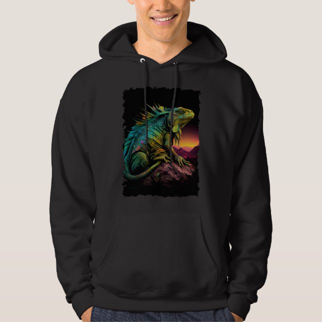 Iguana reptile lizard retro 70s vintage hoodie (Framsida)